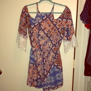 Patterned Shoulder Cut Out Romper